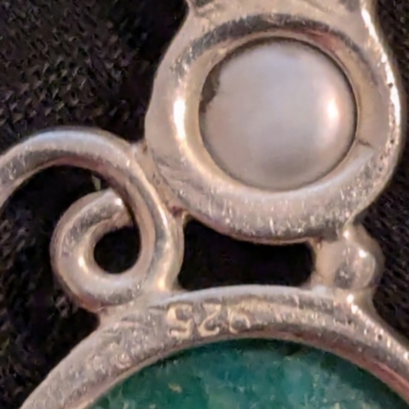 Artisan Handmade Solid Sterling Silver Pearl Genuine Chrysocolla Peridot Pendant - Picture 9 of 11